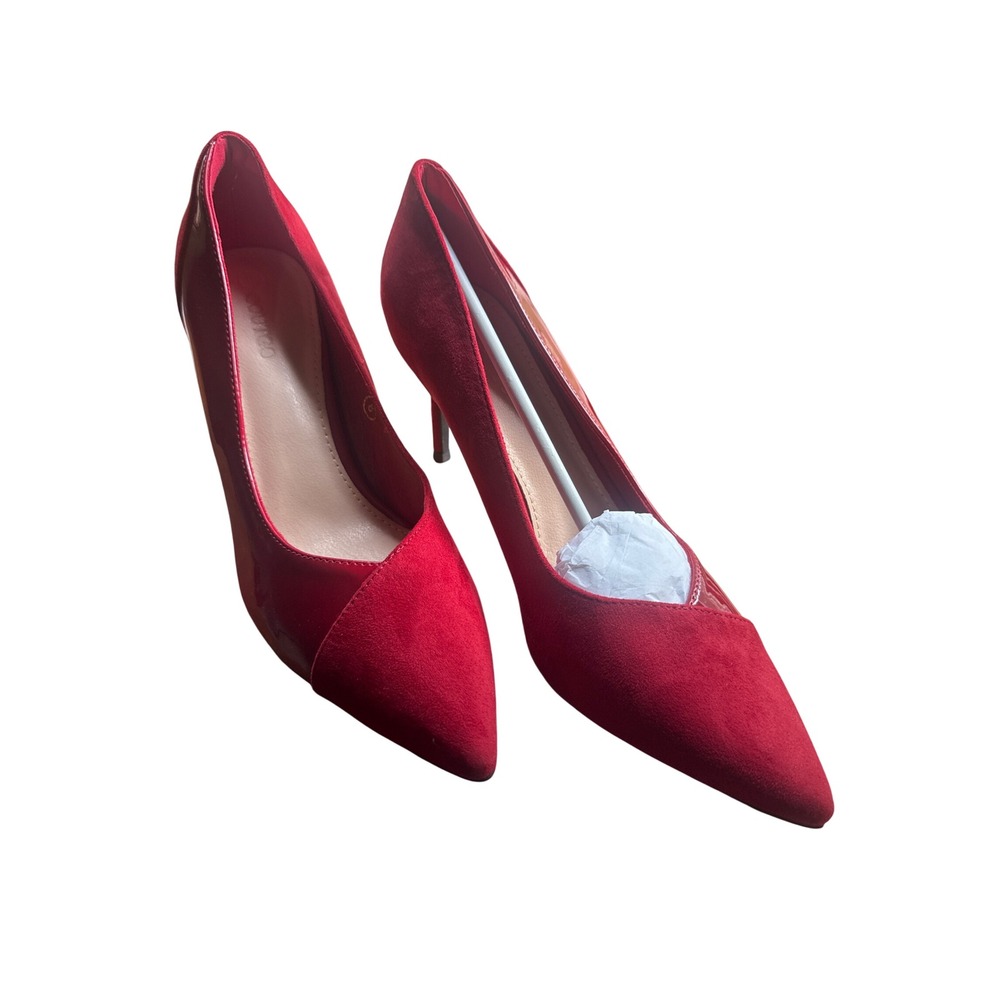 Coutgo Red Suede Patent Pointed Toe Stiletto Heels Women's‎ Size 8 Pumps